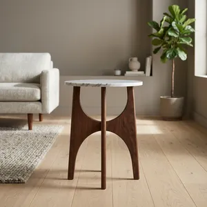 Mesa Auxiliar Redonda Moderna con Tapa de Madera Maciza, Diseño de Mediados de Siglo, Muebles para Sala de Estar, Hecha a Mano, Fácil de Limpiar - Product Image 4