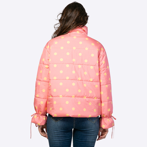 Custom Women's Polka Dot Stand Collar <b>Quilted</b> <b>Jacket</b> Zip-Up Drawstring Cuff Winter Padded Coat Manufacturer - Product Image 2