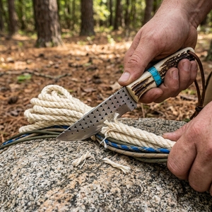 Couteau à dépecer artisanal en acier carbone, manche en corne de cerf avec incrustation turquoise, couteau à lame fixe pour la chasse en extérieur et l'EDC - Product Image 6