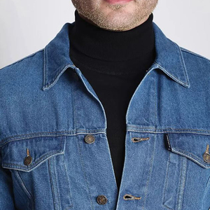 Denim Jacket for Men Light <b>Blue</b> Vintage Winter Style Custom Street Wear High Quality Outerwear Stand Collar <b>Canvas</b> - Product Image 6