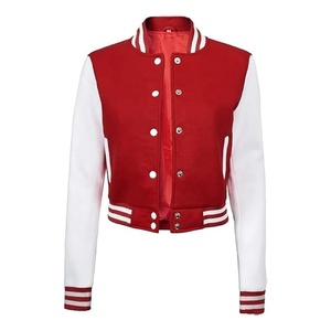 Chaqueta Varsity Corta Personalizada al por Mayor para Mujer, de Cuero Genuino y Lana, con Bordado Universitario, Material de Poliéster, para Otoño - Product Image 3