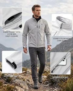 Chaqueta Softshell para Hombre, Forrada de Polar, Impermeable, Cortavientos, Ligera, con Cuello Alto, para Senderismo y Trekking, con Logotipo Frontal - Product Image 2