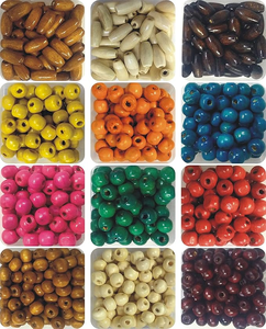 Nouvelles perles rondes en bois multicolores faites à la main FAIZA CRAFT FC-8395 pour la fabrication de bijoux, taille personnalisée, emballées dans une boîte - Product Image 1