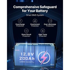 Batería LiFePO4 de 12V 200Ah, 15000 ciclos, ciclo profundo, fosfato de hierro y litio, baja temperatura, para almacenamiento de energía doméstico, con BMS integrado - Product Image 5