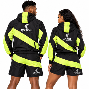 Conjunto Deportivo Ligero Unisex con Bloques de Color, Sudadera con Capucha y Cremallera, Pantalones Cortos Deportivos, Manga Larga, Verano, Adulto, Secado Rápido - Product Image 3