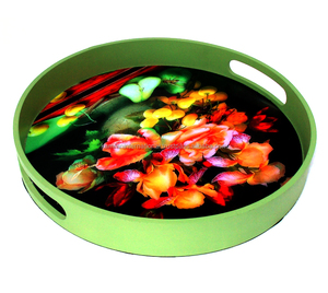 Plateaux de service alimentaires ronds imprimés personnalisés Ustensiles de cuisine en bois MDF Ensemble de 3 pièces pour usage domestique Ustensiles de cuisine écologiques - Product Image 3