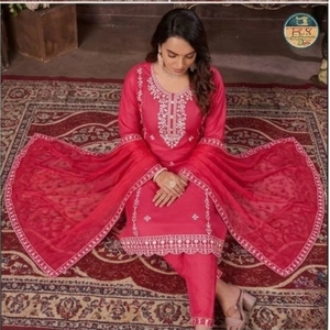 Conjunto de Salwar Bordado Rosa para Mujer, Kurti de Diseñador, Pantalón y Dupatta, Ropa Étnica para Fiestas, Vestido Tradicional - Product Image 3