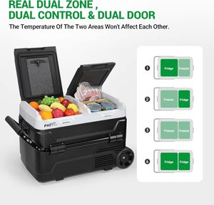 12 Volt Portable Refrigerator, 45 Quart Dual Zone Car Freezer, Independent Temp Control, 43L Compressor <b>Fridge</b>, <b>Wheels</b> - Product Image 2