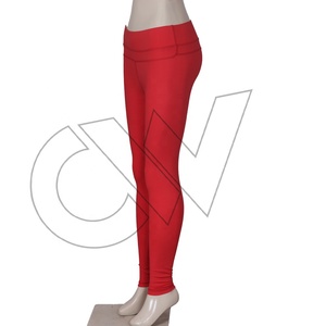 USA High Waist Red Seamless Breathable Eco-Friendly Full Length <b>Yoga</b> Leggings Spandex Polyester Elastic Waist Solid Color <b>Pants</b> - Product Image 3