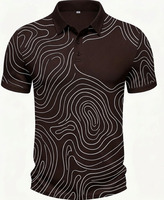 Chemise Homme Personnalisée Noire à Lignes de Contour, Imprimé Abstrait, Respirante, Décontractée, Motif Topographique Tricoté, Style Urbain, OEM