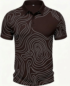 Camiseta Personalizada para Hombre con Línea de Contorno Negra, Estampado Abstracto, Transpirable, Informal, OEM, Patrón Topográfico, Tejido de Punto, Estilo Urbano - Product Image 3