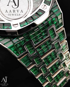 AARVA JEWELS นาฬิกาข้อมือผู้หญิง หน้าปัดอะนาล็อก คริสตัลสีเขียว สายสแตนเลสสตีล 18 มม. หรูหรา พร้อมกลไกจักรกล - Product Image 2