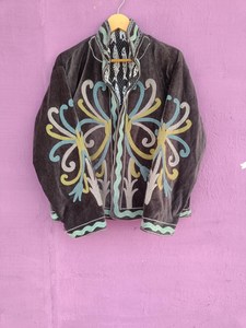 Boho Inspired Classic Suzani <b>Women</b> Embroidered Jacket Stunning Gray <b>Velvet</b> Handmade <b>Coat</b> Vintage Style Ethnic Winter Blazer - Product Image 3