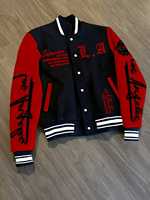 Veste universitaire noire pour homme avec broderie chenille et manches en cuir pour le baseball, vente en gros