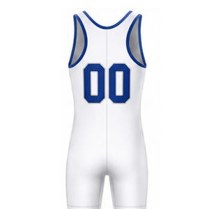 Maillot de lutte sublimé blanc et bleu pour homme, en polyester, uniforme sportif athlétique sans manches, vêtements de lutte pour l'entraînement et les matchs - Product Image 3