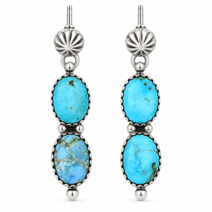 Pendientes de botón de turquesa azul, joyería de piedras preciosas estilo bohemio occidental, pendientes de moda para mujer, joyería llamativa del suroeste. - Product Image 5