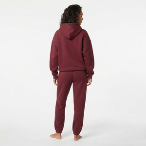 Ensemble de survêtement en coton personnalisé pour femme, coupe oversize, épaules tombantes, capuche à cordon et pantalon de jogging, couleur unie, deux pièces - Product Image 6