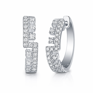 Women's Designer Cute Geometric Party 925 <b>Silver</b> Custom Lab Grown Diamond Rhodium Plated <b>Huggie</b> Minimalist Fine Hoop Earrings - Product Image 1