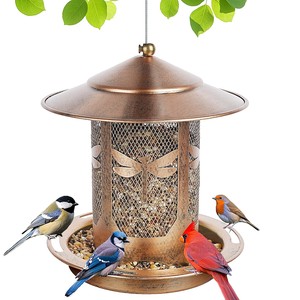 Comedero para Pájaros de Madera de Pino Rústico con Techo de Metal de Cobre - Hecho a Mano, Venta al Por Mayor - Product Image 1