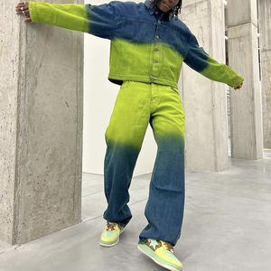 Conjunto de Chaqueta y Pantalones Cargo de Mezclilla para Hombre, Estilo Vintage Lavado, Personalizado de Fábrica - Product Image 1