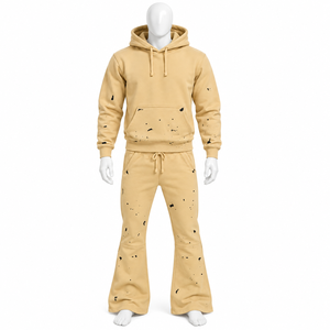 Ensemble de survêtement 2 pièces pour homme, design personnalisé, délavé, style décontracté uni avec patchs, effet usé, idéal pour le jogging en hiver - Product Image 5