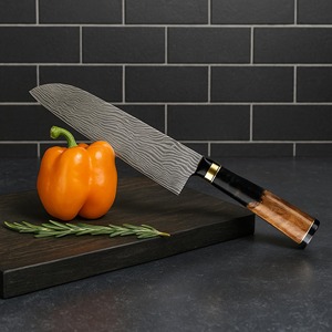 High Quality Handmade Stainless Steel Etched Blade Pattern Design Chef <b>Knife</b> <b>Set</b> 7-Piece Wood Handle Straight - Product Image 5