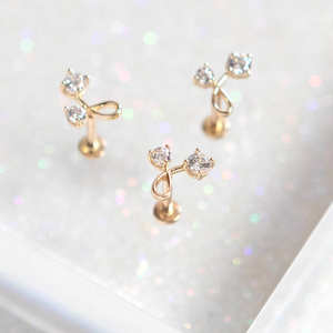 14K Solid Gold Lab Grown Diamond Labret Stud Ribbon Design Internal Threaded Flat Back Earring Piercing Jewelry <b>for</b> <b>Tragus</b> Helix - Product Image 4