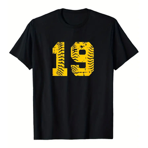 Camiseta de manga corta de alta calidad con cuello redondo, estampado personalizado con el número 19 en amarillo para deportes y uniformes de equipo, camiseta de fútbol - Product Image 1