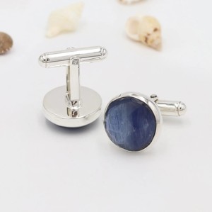 Boutons de manchette Shama Gems Jewels en kyanite pour hommes, en argent sterling 925, faits à la main, pierres précieuses, cadeau formel pour garçons d'honneur, mariage, smoking, pour lui - Product Image 4