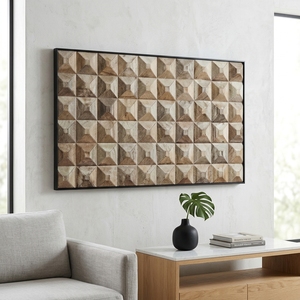 Decoración de Pared, Panel de Arte Mural Tallado en Madera Natural Moderna con Patrón Geométrico de Diamantes en 3D, Decoración de Interiores de Hogar Contemporánea de Lujo - Product Image 5