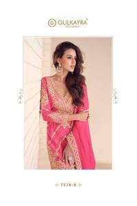 Conjunto de Fiesta de Alta Calidad, Moderno y Elegante, en Chinon Digital con Bordado y Trabajo a Mano, Top, Pantalón Plazzo y Dupatta, Proveedor de Surat - Product Image 3