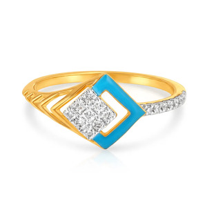 Blue Enamel Diamond Accent Geometric Designer Gold Ring - Product Image 2