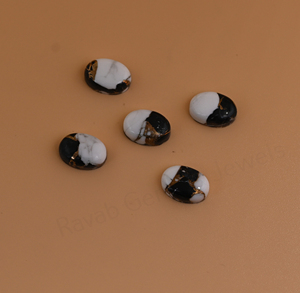 โมฮาเว ไวท์ แบล็ค คอปเปอร์ เทอร์ควอยซ์ 10x14 มม. รูปไข่ แบนเรียบ ขัดเงา หินหลวมแบบคาโบชอง สำหรับทำจี้เครื่องประดับ - Product Image 6