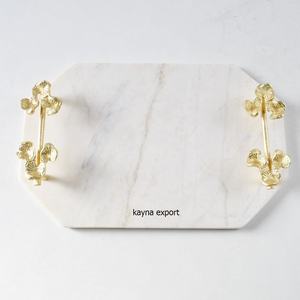 BANDEJA DE SERVICIO DE MÁRMOL DE NUEVO DISEÑO MODERNO CON RAMA DE FLORES DE ORO MESA DECORATIVA DE MÁRMOL BLANCO DE LUJO DISPONIBLE BANDEJA DE MEJORES PRECIOS - Product Image 4