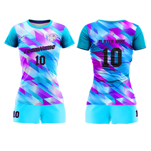 Maillots et shorts de volley-ball unisexes personnalisés par sublimation, design bleu vif, taille plus, kit uni - Product Image 1