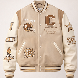 Chaqueta Varsity de Alta Calidad para Hombre, Mangas de Cuero, Bordado Personalizado, Estilo Béisbol - Product Image 2