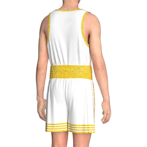 Nouvel arrivage : Ensemble de boxe (débardeur et short) – Uniforme de boxe blanc avec bordure jaune – 100 % polyester – Unisexe – Uniforme de kick-boxing - Product Image 5