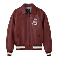 Veste en cuir Icon Avirex pour homme, nouvelle arrivée, couleur bordeaux, col rabattu, cuir de vache véritable, veste en cuir Avirex