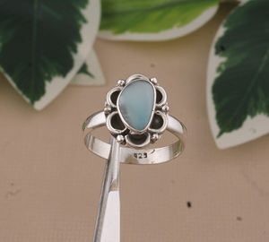 Anillo de Plata de Ley 925 con Engaste de Bisel para Mujer, Gema de Larimar, Hecho a Mano, Estilo Bohemio Clásico, Delicado, Solitario, Certificado, para Fiesta - Product Image 4