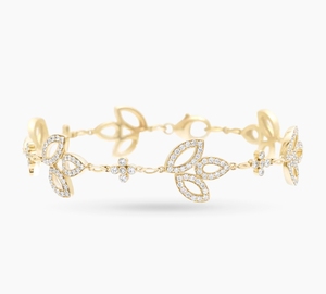 Bracelet de luxe en diamants inspiré de la nature, avec motif floral, accent feuille scintillante et grappe de feuilles, serti de diamants délicats taille Marquise en trio style tennis - Product Image 4