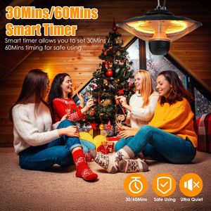 Chauffe-terrasse extérieur électrique suspendu 1500W, monté au plafond, étanche IP23, 3 niveaux de chauffage avec minuterie 30/60 minutes - Product Image 2