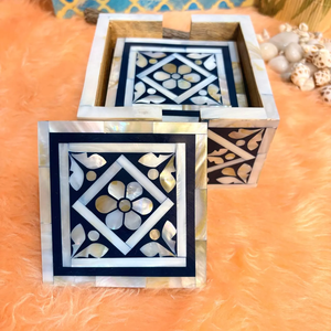 Luxury Elegant Shell Drink Coasters Mother of Pearl Inlaid Polished Coasters with Holder Box <b>for</b> <b>Dining</b> <b>Table</b> Wedding Decor Item - Product Image 4