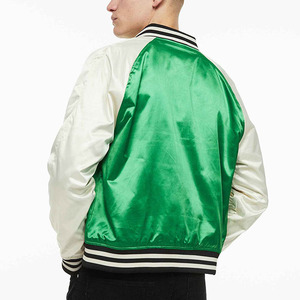 Veste universitaire en satin vert pour homme, coupe classique, col rabattu, couleur unie, vêtement décontracté pour l'automne - Product Image 3