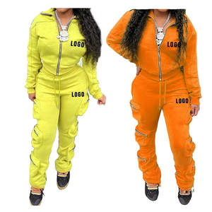 Ensembles de survêtements sur mesure en 2 pièces pour femmes, en molleton de coton de haute qualité, avec pantalon à six poches - Product Image 1