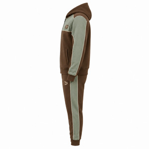 Men Brown Green Color Blocking Hooded <b>Tracksuit</b> Set Full Sleeve Drawstring Side Pockets Casual Eco-Friendly Heavyweight 2 1 - Product Image 3