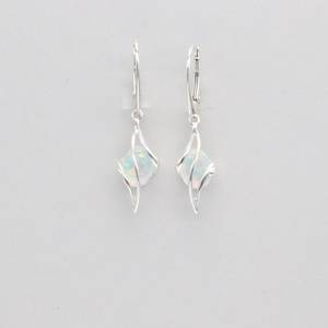 Oval White Fire Opal Dangle Swirl <b>Earrings</b> 925 Sterling Silver Leverback Third Party Certified Trendy Handmade Jewelry Gift for - Product Image 3