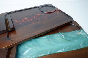 Modern Wooden Serving <b>Tray</b> With Turquoise Resin Inlay Rectangular Handmade <b>Storage</b> Holder For Living Room Tableware - Product Image 4
