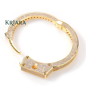 925 Gold Plated Moissanite <b>Cuff</b> <b>Bracelet</b> Round Brilliant Cut Micro Pave Luxury Women's Geometric Design - Product Image 4
