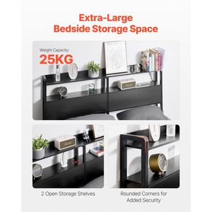 Adjustable Height Headboard for <b>Queen</b> <b>Size</b> <b>Bed</b> 2 Shelves Storage Up-Holstered Freestanding Charging Station Head Board - Product Image 5