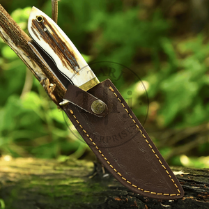 Couteaux de chasse d'extérieur à lame fixe en acier à haute teneur en carbone faits à la main, personnalisables, avec fourreau en cuir, haute durabilité - Product Image 4